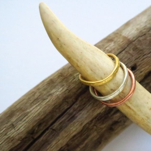 Hammered Ring Set Rose Gold Sterling Silver Boho - Picture 4 of 9